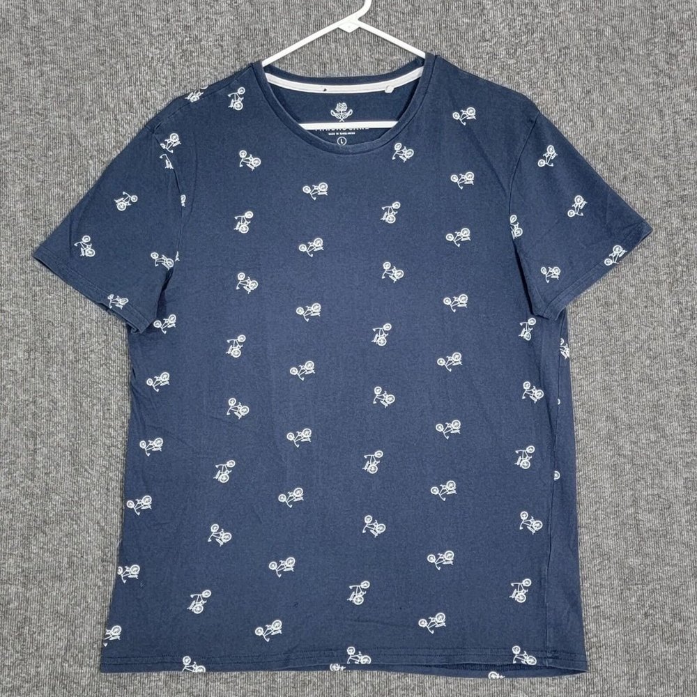 Threadcare T-Shirt Mens Large Navy Blue Bicycles Bikes All Over Print